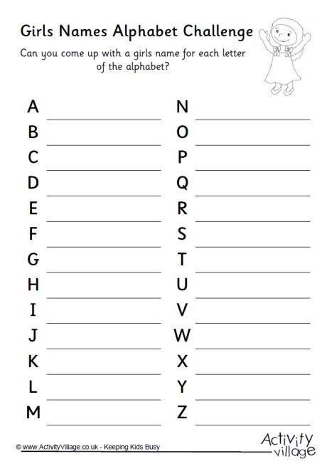 Girls names alphabet challenge
