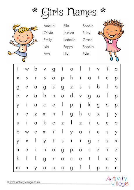 Girls names word search
