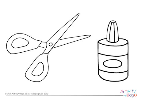 Glue And Scissors Colouring Page
