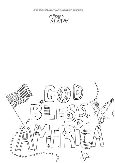 God Bless America colouring card