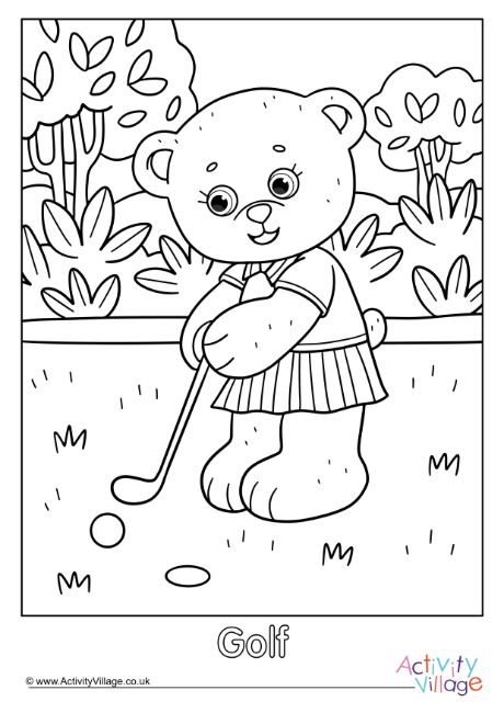 Golf Teddy Bear Colouring Page 2 Golf Teddy Bear Colouring Page 2