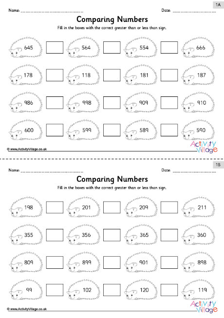 Greater than less than worksheets set 1