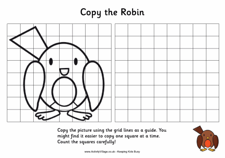 grid copy robin puzzle for kids
