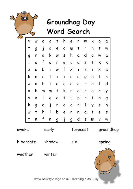 Groundhog Day wordsearch