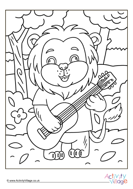 Guitar lion colouring page 2