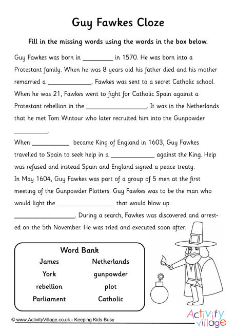 Guy Fawkes cloze