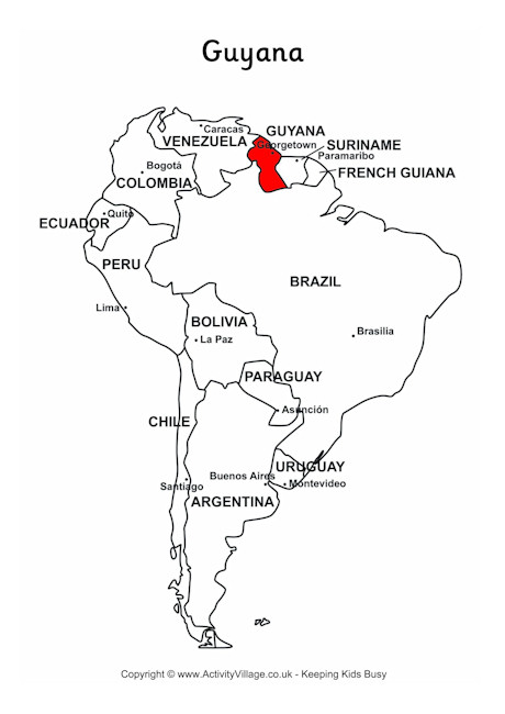 Guyana on map of South America