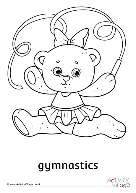 Gymnastics teddy bear colouring page