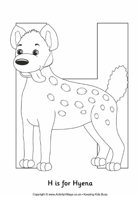H is for hyena colouring page