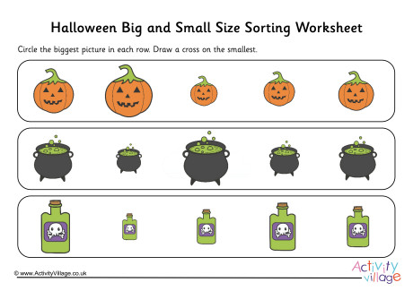 Halloween Big And Small Size Sorting Worksheet