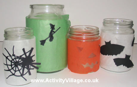 Halloween candle jars, Halloween kids craft from ActivityVillage.co.uk