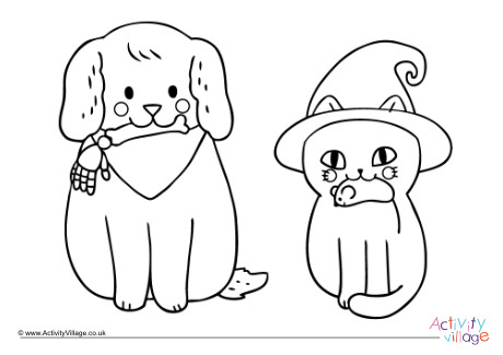 Halloween pets colouring page