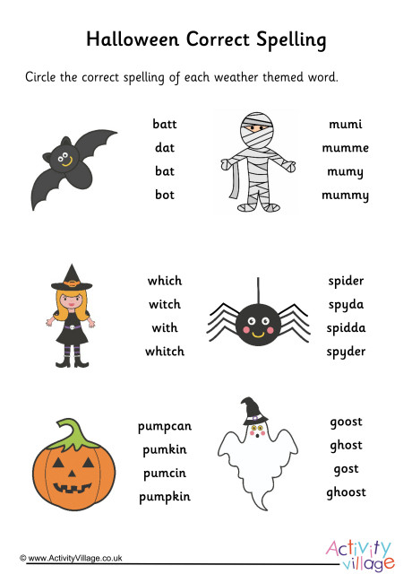 Halloween Spelling Corrections Worksheet