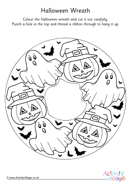 Halloween wreath colouring page