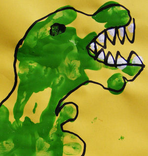 Handprint Tyrannosaurus Rex - detail of head and feet