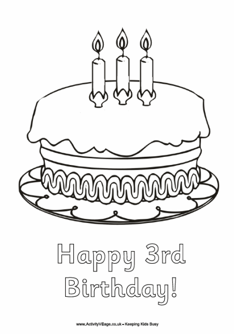 Happy 3rd birthday colouring page