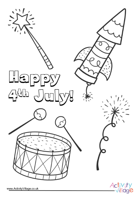 Happy 4th July colouring page