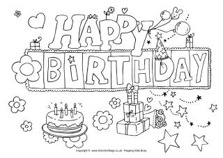 Birthday colouring pages