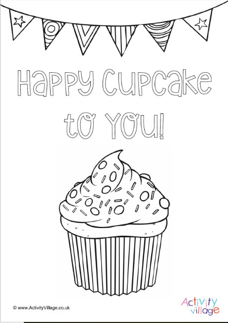 Happy cupcake to you colouring page