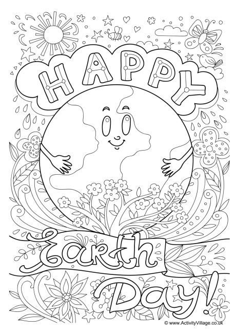 Happy Earth Day Colouring Page