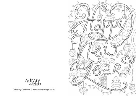 Happy New Year doodle colouring card