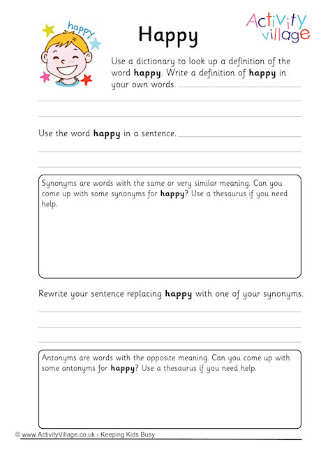 Happy Vocabulary Worksheet