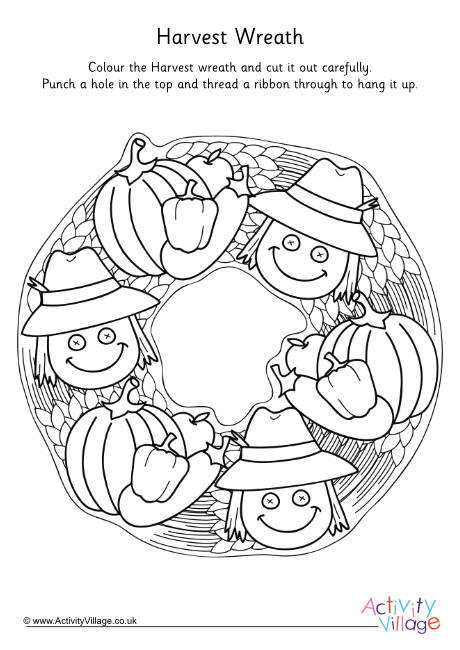 Harvest wreath colouring page