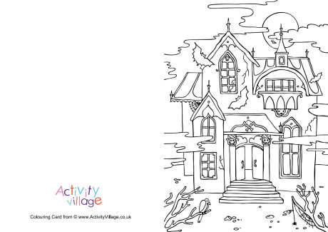 Haunted house colouring card