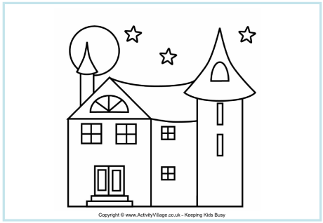 Haunted house colouring page