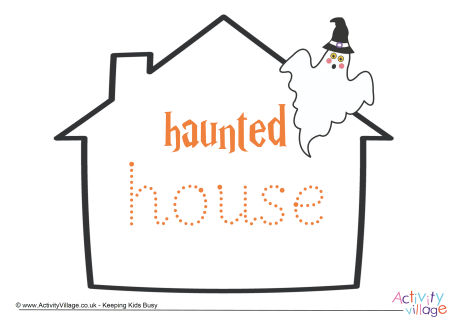 Haunted house word tracing page