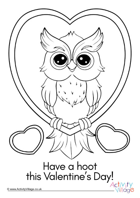 Have a hoot Valentine colouring page