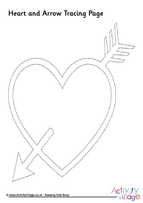 Heart and arrow tracing page