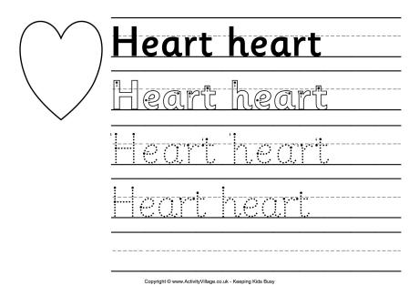 Heart handwriting worksheet