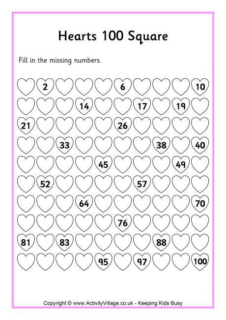 Hearts 100 square 