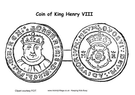 Henry VIII coins colouring page