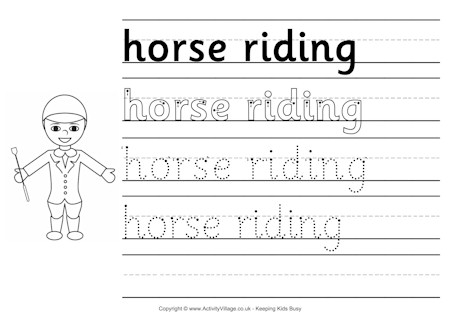 Horse riding handwriting worksheet