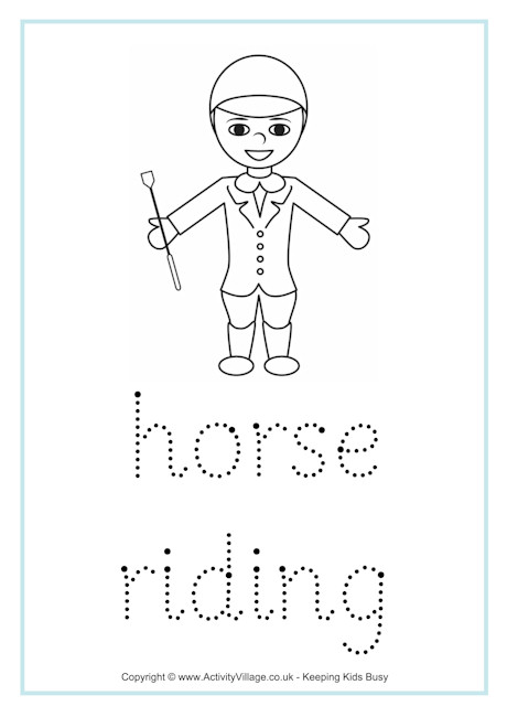 Horse riding tracing worksheet