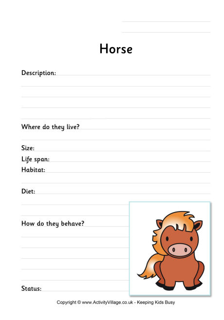 Horse worksheet