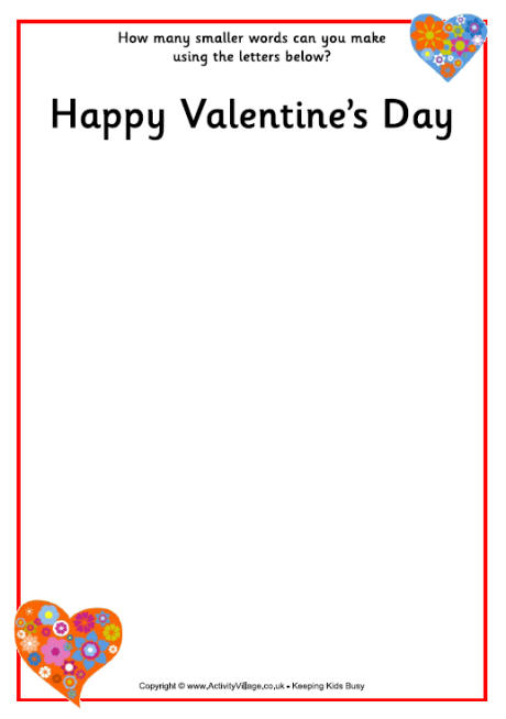 How many smaller words - Valentine's Day