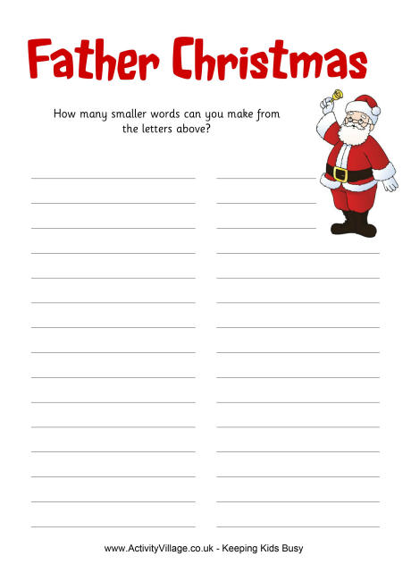 Father Christmas How Many Words Puzzle