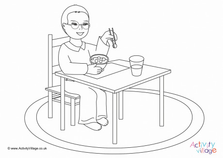 I Eat Breakfast Colouring Page