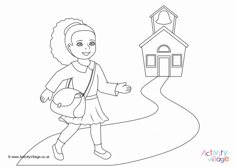 I Go To School Colouring Page 