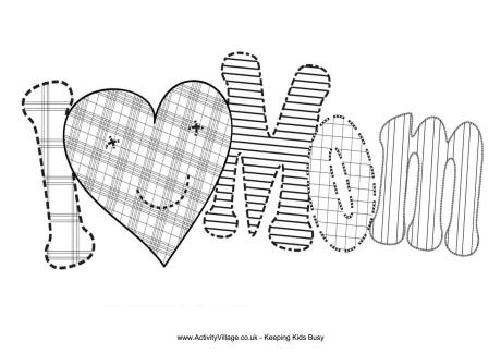 I Love Mom colouring page 2