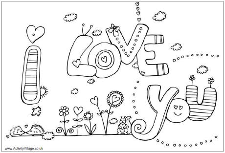 I love you colouring page