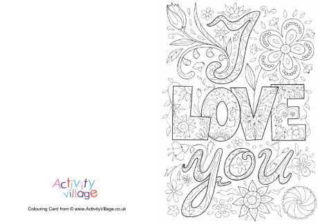 I Love You doodle colouring card