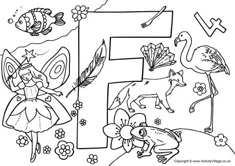 I Spy Alphabet colouring page F