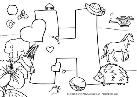 I Spy Alphabet colouring page H