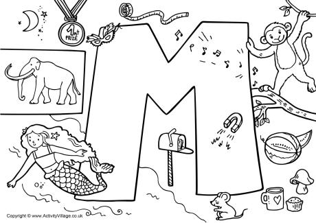 I Spy Alphabet colouring page M