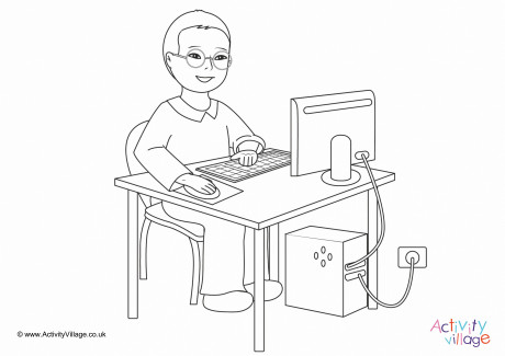 I Work On The Computer Colouring Page 