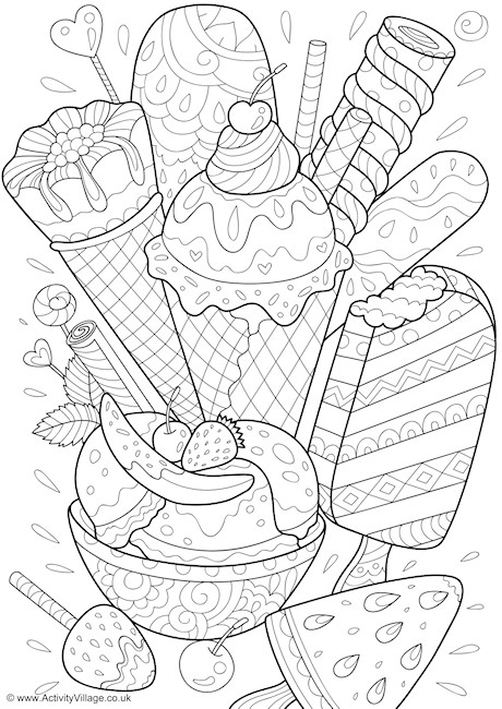 Download Ice Cream Doodle Colouring Page